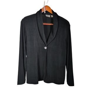 Chico's Travelers 2 =12 Black Heavy Drape Knit One Button Collared Jacket Career